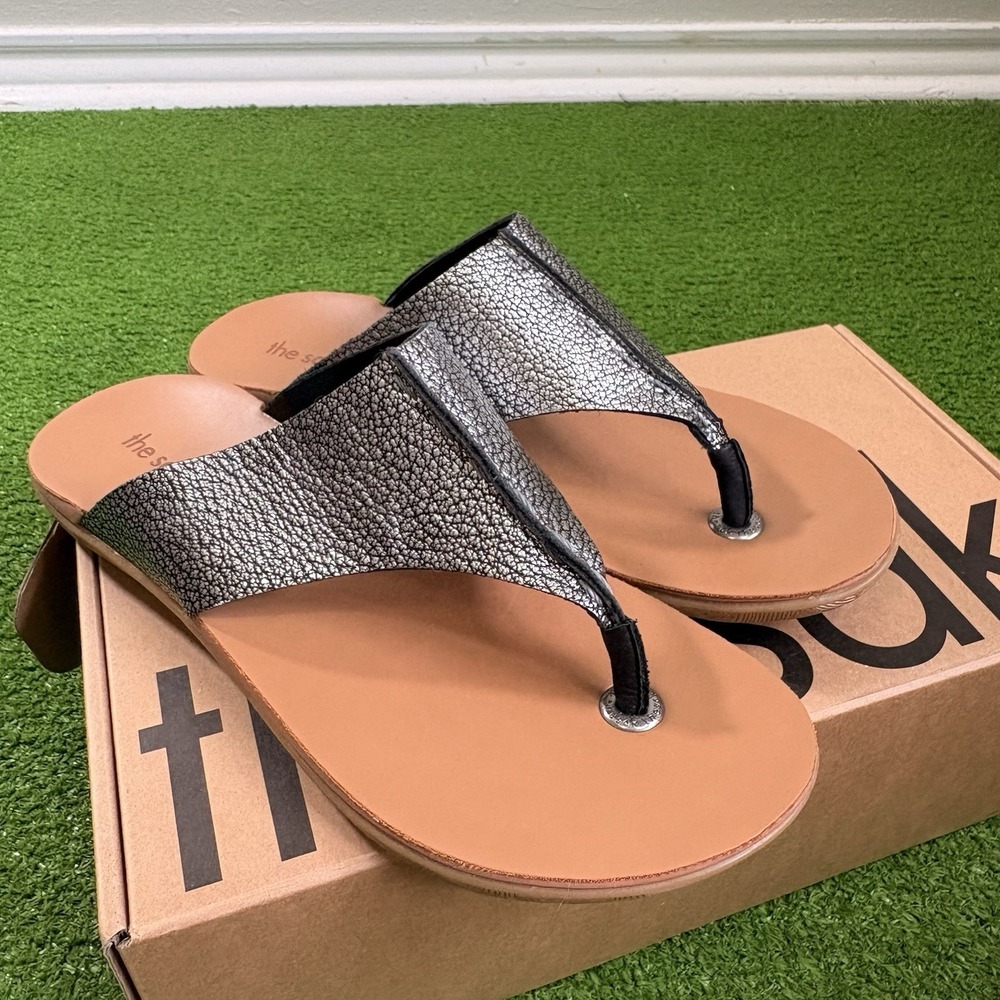 The Sak Metallic Leather Slide‎ Sandals Women's 9 Minimal Summer Comfort NIB